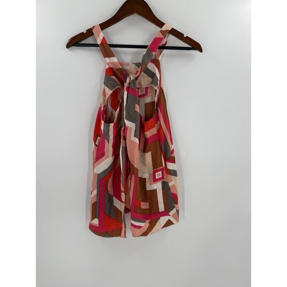 Nell Couture Multi Color Geometric Design Silk  Tank Top Blouse ZERO Easy Wear - Picture 2 of 9